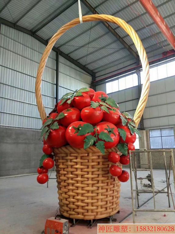 玻璃钢番茄篮子雕塑 西红柿篮雕塑